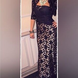 Jovani Black & Nude Strapless Silk Lace Formal Dress - Size 10